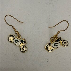 NEW Vintage Green Bay Gold and Black Motorcycle Earrings